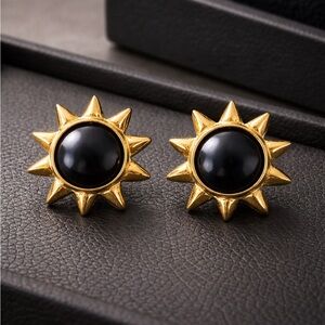 Gold and Black Sunburst Earrings